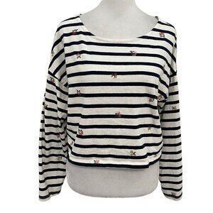 Madewell Embroidered Stripe Cropped Long Sleeve Tee T-Shirt size Small